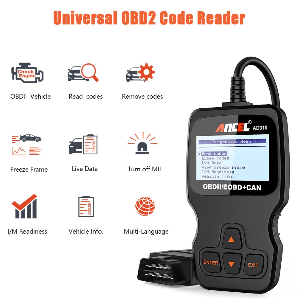 ANCEL AD310 OBD2 Code Reader with Easy-to-Read LCD Screen