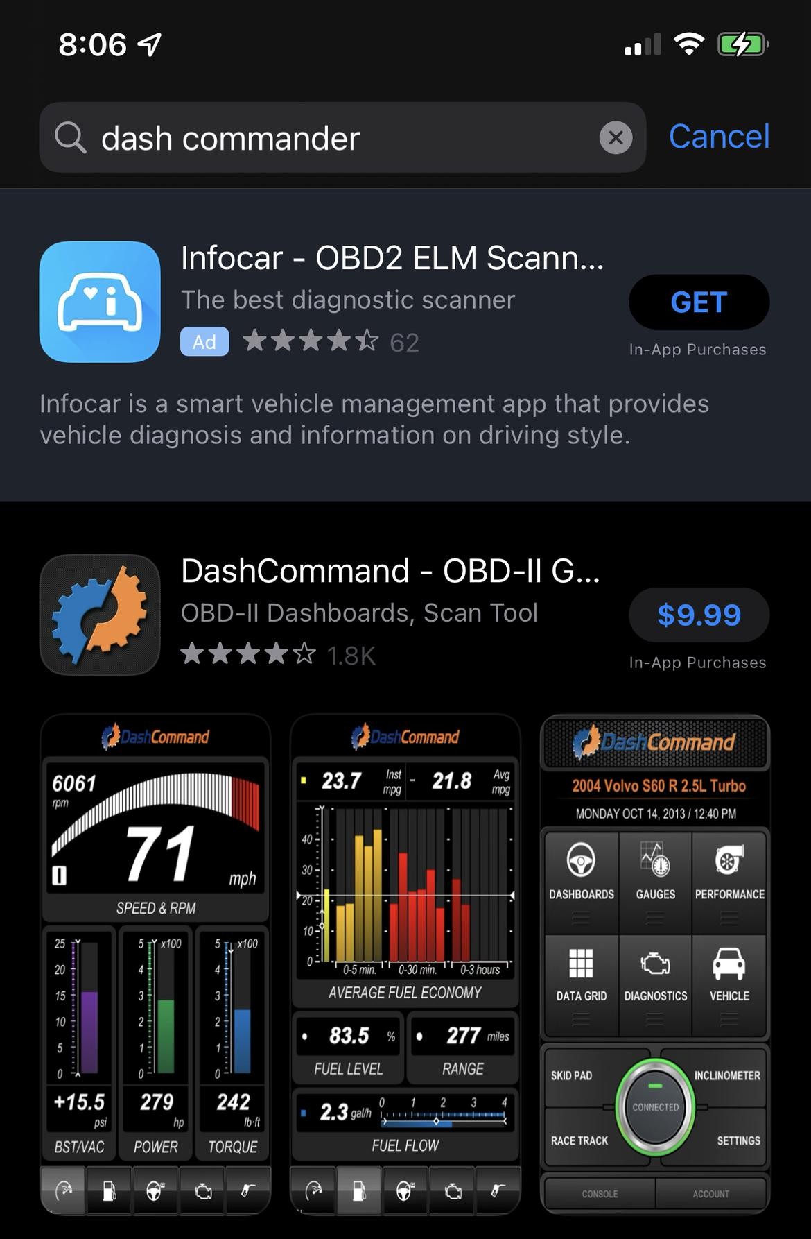 Dash Command App Interface on iOS