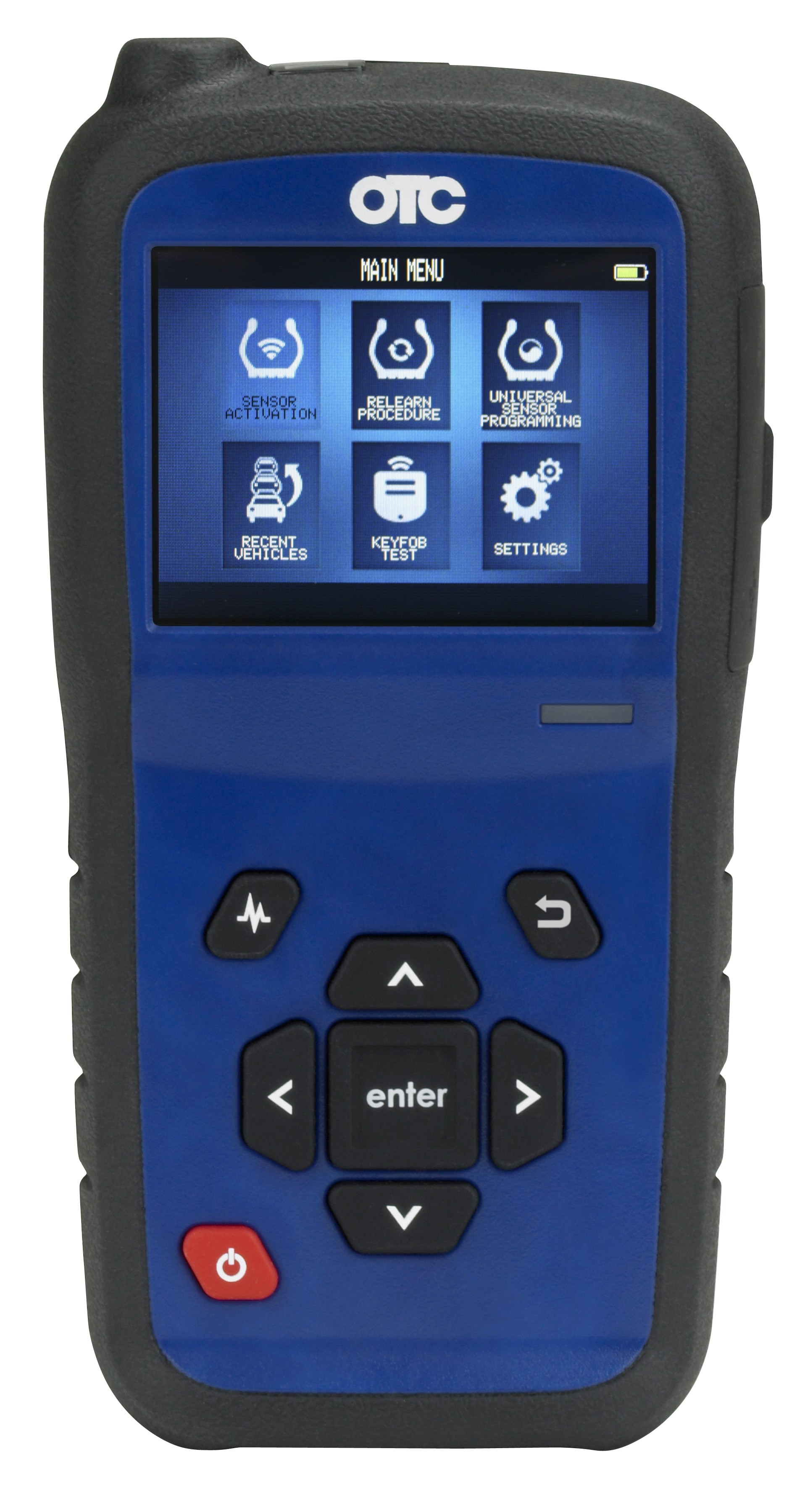 OTC 3838 TPMS OBD2 Tool: A handheld device for tire pressure monitoring system diagnostics and sensor relearn.