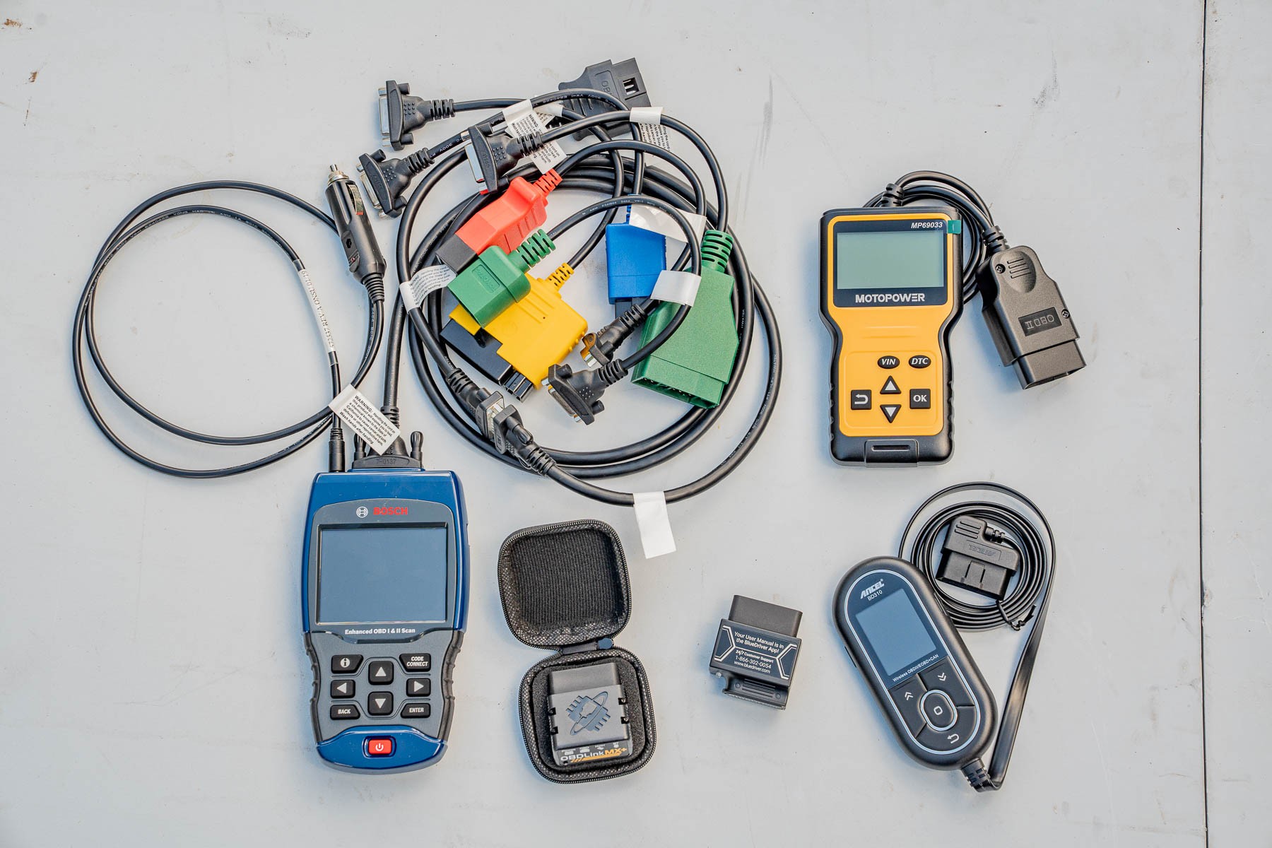 Variety of OBD2 scanners for testing