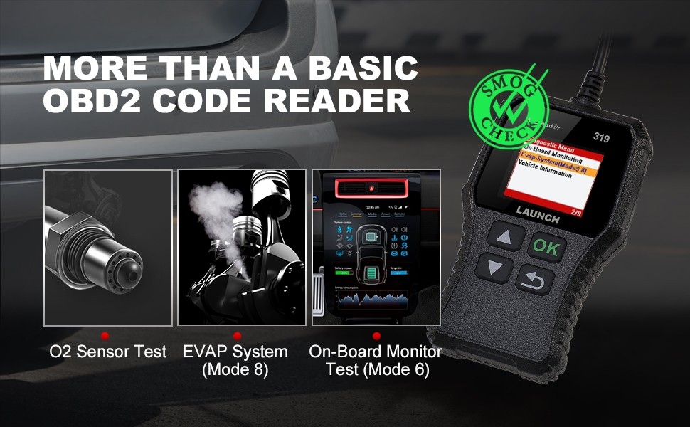 LAUNCH CReader 319 OBD2 Scanner displaying O2 Sensor Test results.