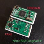 Warning sign for fake NitroOBD2 chips, highlighting the importance of purchasing from authorized sellers