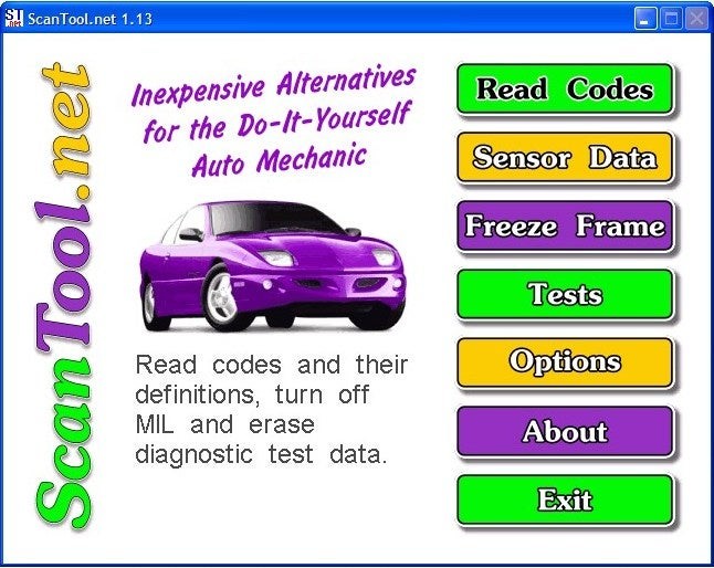 ScanTool.net interface showing basic OBD2 data display