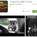 Torque Pro App Interface displaying real-time vehicle data on a customizable dashboard